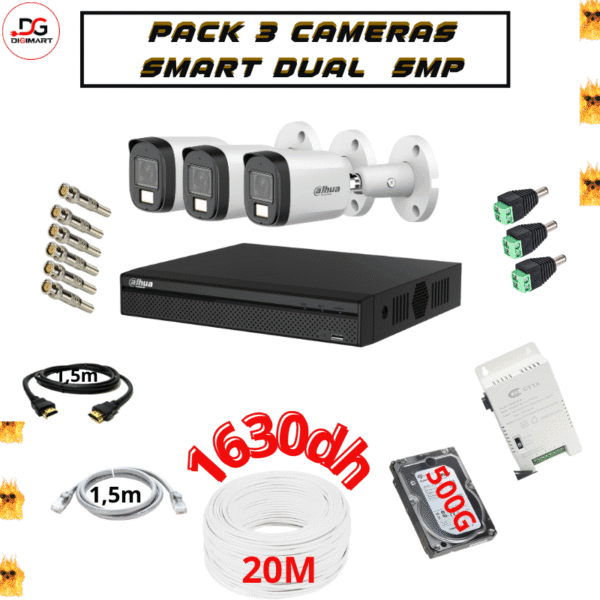 Pack 3 cameras dahua Smart Dual  5MP