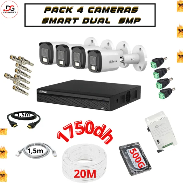 Pack 4 cameras dahua Smart Dual 5MP