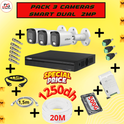 Pack 3 Caméras dahua Smart Dual 2MP – 2