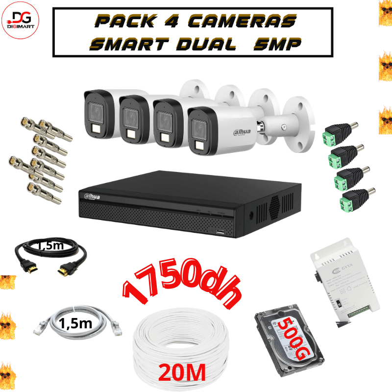 Pack 4 cameras dahua Smart Dual 5MP